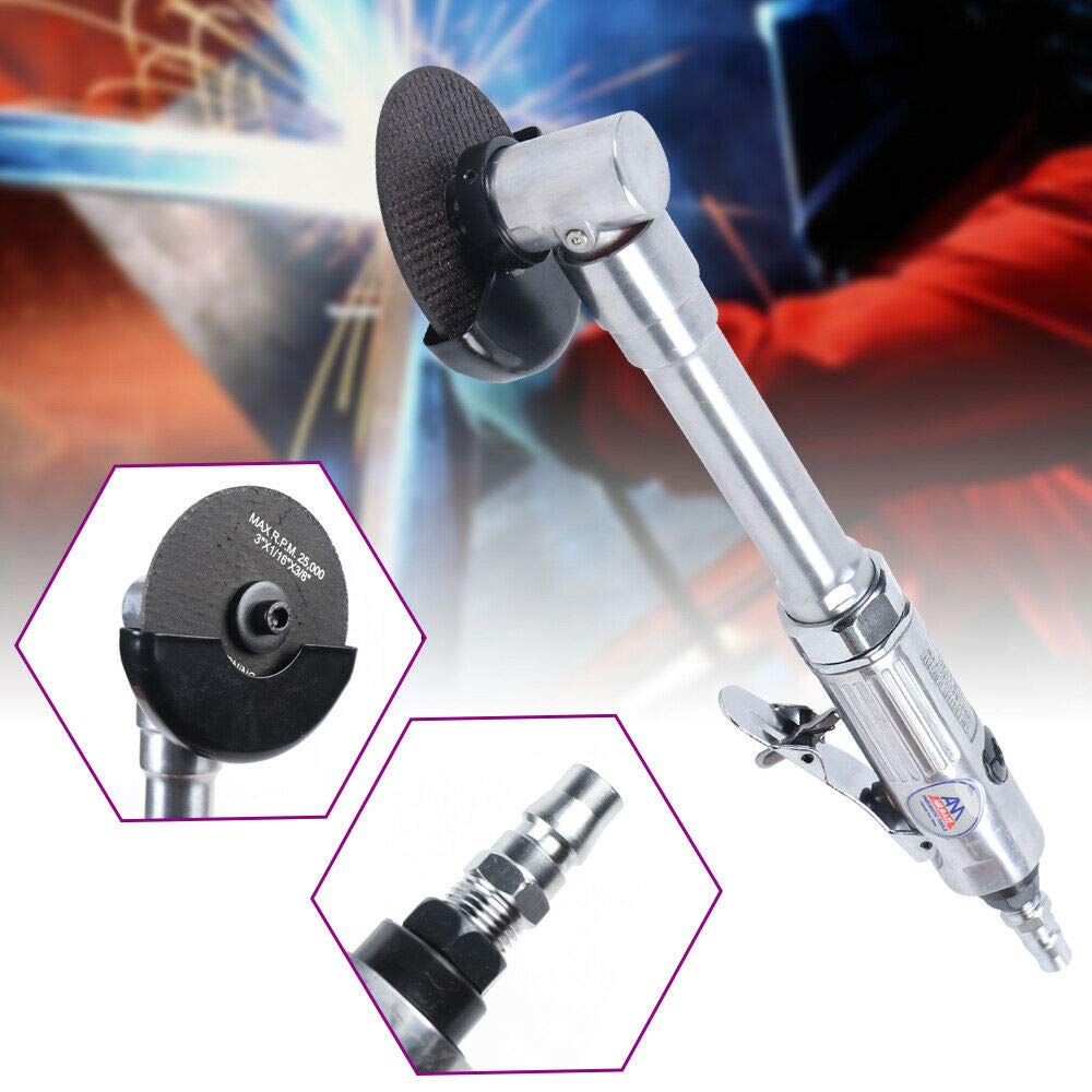 Heavy Duty Pneumatic Angle Grinder - Air Die Polisher & Cutting Tool with Long Handle for Auto Repair, Metalworking, Hardware Processing - Ideal for Car Bodywork, Metal Fabrication & DIY Projects
