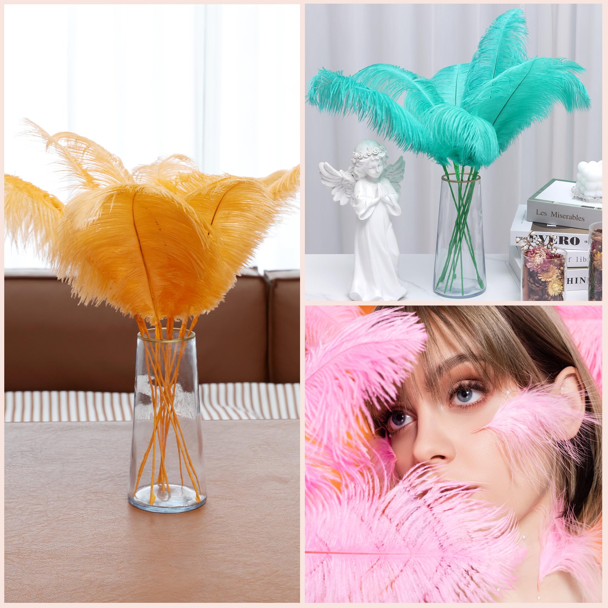 VONMXVTE Black Ostrich Feathers 12Pcs 12-14 Inch - Premium Decorative Feathers for Vase, Wedding Centerpieces, Party Decorations & Home Decor - Perfect for Boho, Rustic & Glamorous Events