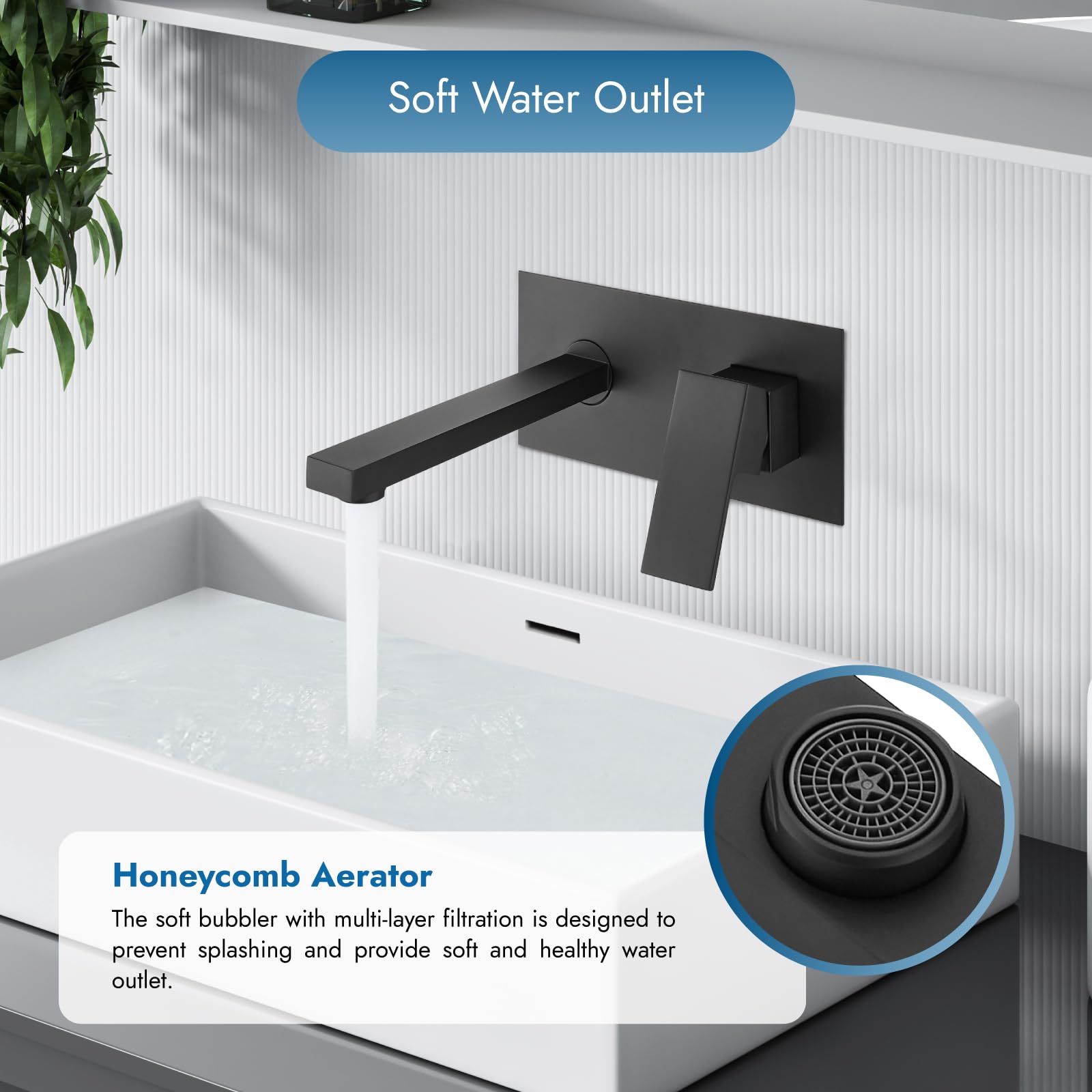 Wall Mount Single Handle Bathroom Sink Faucet - Matte Black Lavatory Vanity Basin Mixer Tap with Rough-in Valve - Perfect for Modern Bathrooms, Powder Rooms & Small Space Installations