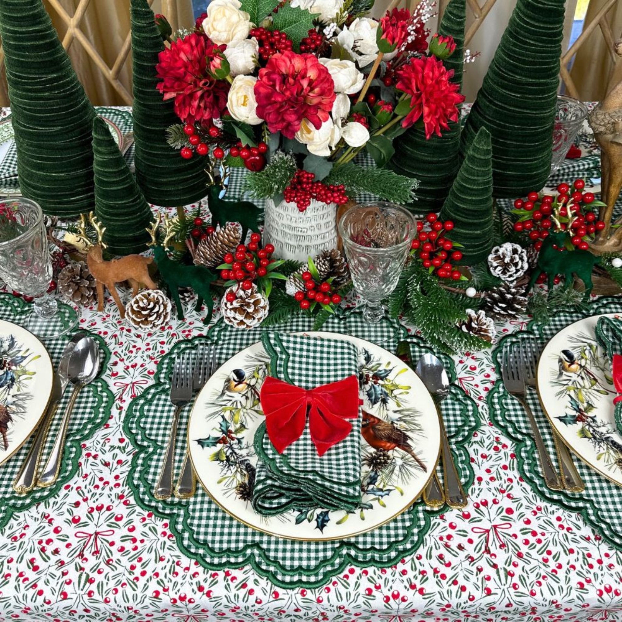 Bettina Dark Green Gingham Napkins - Set of 4 Premium Cotton Kitchen & Dining Linens for Everyday Use, Parties, and Special Occasions