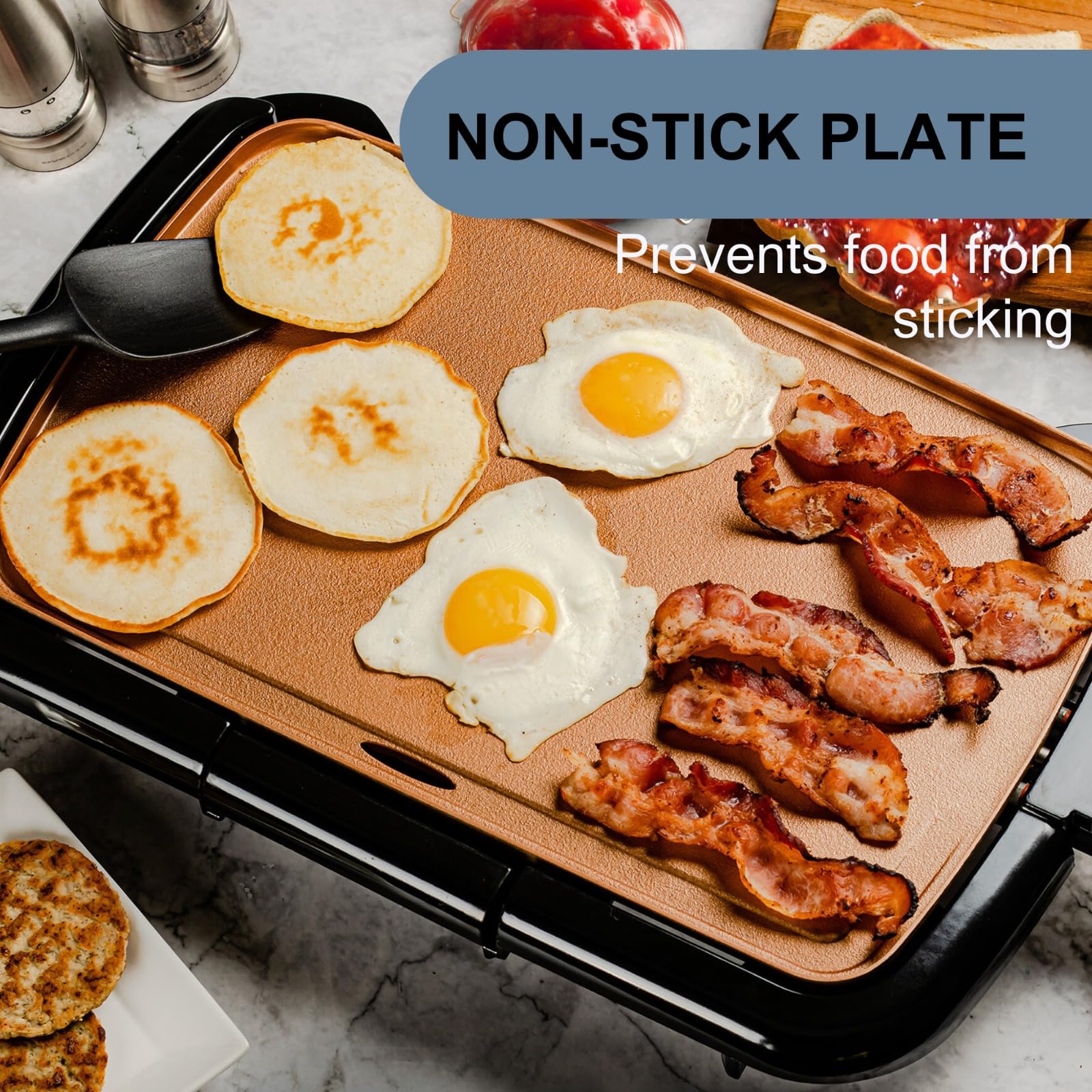 OVENTE Electric Griddle 16 x 10 Inch Non-Stick Surface, Adjustable Temperature Control - Perfect for Pancakes, Burgers, Eggs & More | Indoor Cooking, Breakfast Making, Family Gatherings & Camping Use