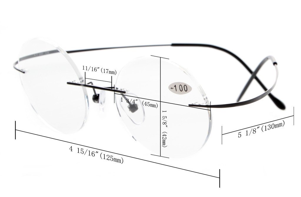 Titanium Rimless Round Reading Glasses for Men - Lightweight Circle Readers with Blue Light Blocking - Perfect for Office, Reading & Computer Use