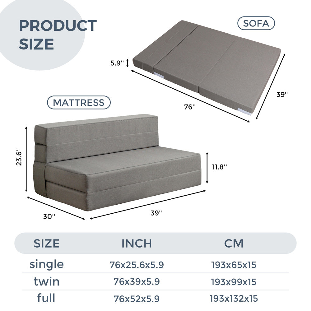 MAXYOYO 6 Floor Sofa Bed Couch with Memory Foam - Foldable Convertible Sleeping Mattress for Guest Bed & Lounger (Grey) - Perfect for Small Spaces, Apartments & Overnight Guests