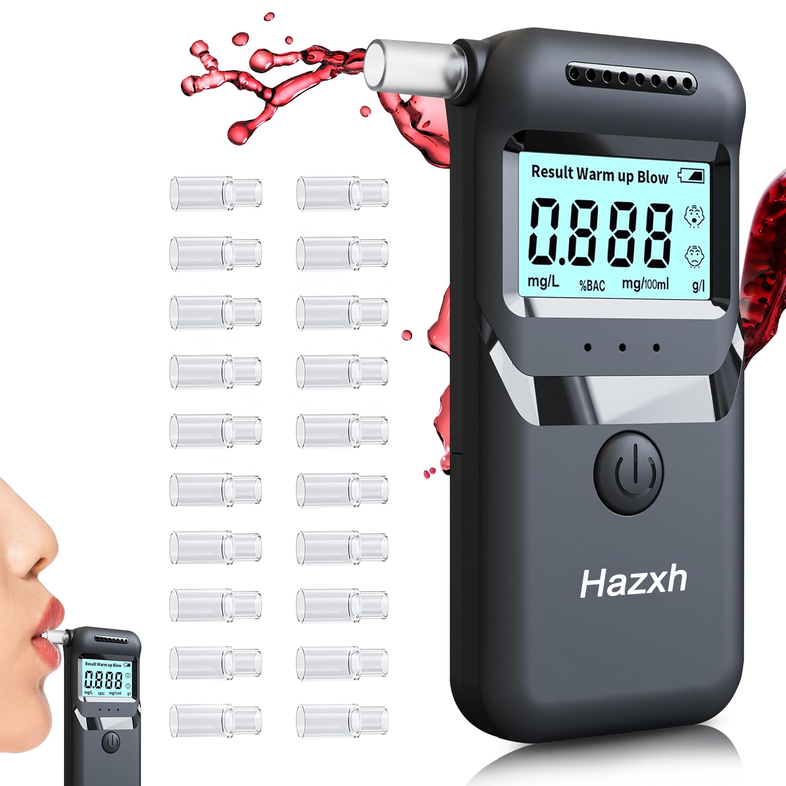 Professional-Grade Breathalyzer with LCD Display - Accurate Alcohol Tester for Personal & Professional Use - Portable BAC Tester with 20 Reusable Mouthpieces - Perfect for Home, Parties, Workplace Safety & DUI Prevention