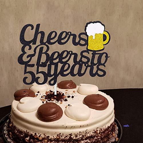 55th Birthday Cake Topper - Cheers to 55 Years Glitter Cake Decor for Men & Women - Black Gold 55 Fabulous Cake Pick - Wedding Anniversary Party Supplies (1-Pack) - Perfect for Birthday Celebrations & Milestone Events