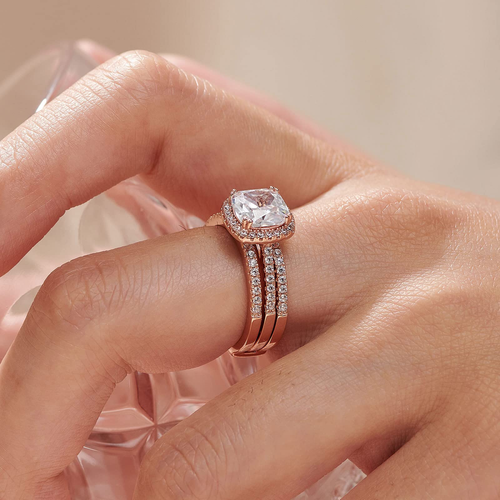2.66CT Cushion Halo CZ Wedding Engagement Ring Set for Women - 925 Sterling Silver Bridal Promise Rings Size 4-12 - Perfect for Proposals, Anniversaries & Special Occasions