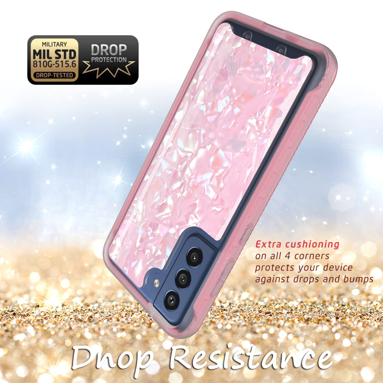 Rosebono Samsung Galaxy A03S Case - Shockproof Hybrid Protective Cover with Stylish Graphic Design (Pink) - Perfect for Everyday Use, Travel & Outdoor Activities