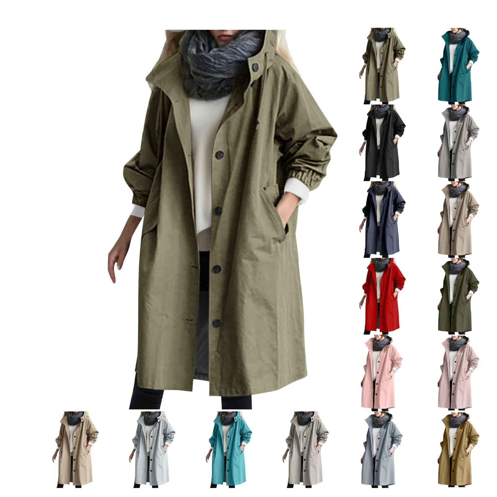 2024 Women's Oversized Trench Coat with Hood - Elegant Loose Fit Rain Jacket & Windbreaker for Casual, Work & Outdoor Activities
