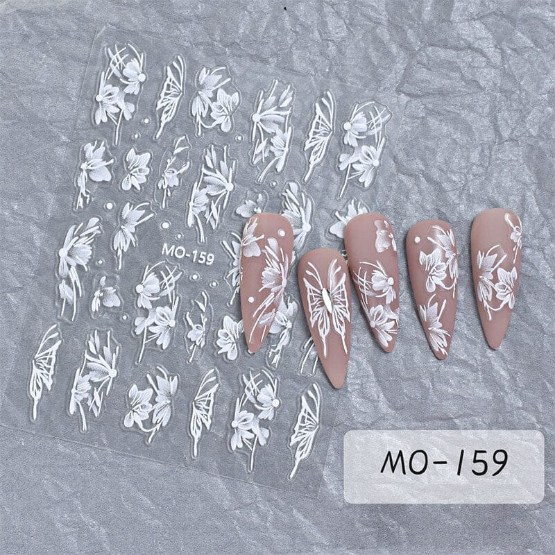 3D White Floral Nail Stickers - Elegant Hand-Painted Nail Art Decals for Women | Perfect for Weddings, Parties & Special Occasions