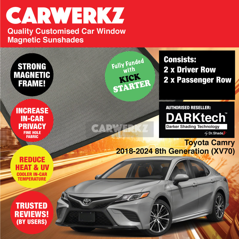 Dr Shadez DARKtech Magnetic Sunshades for Toyota Camry 2018-2024 8th Gen (XV70) - Custom Fit Window Shades for UV Protection & Heat Reduction | Perfect for Commuting, Road Trips & Parking in Direct Sunlight