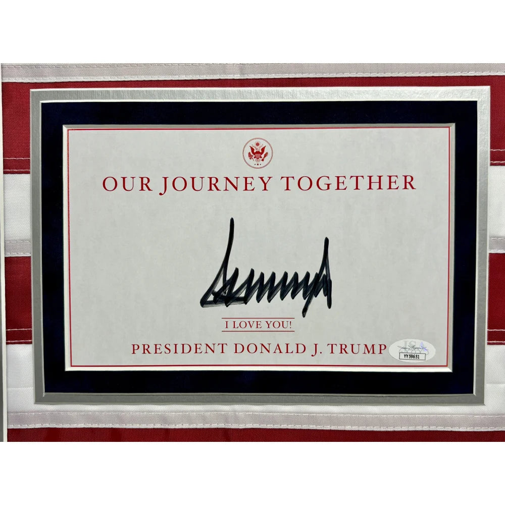 Authentic Donald Trump Autographed USA Flag Framed with Butler PA Newspaper - JSA Certified Assassination Attempt Memorabilia - Perfect for Political Collectors & Patriotic Home Decor