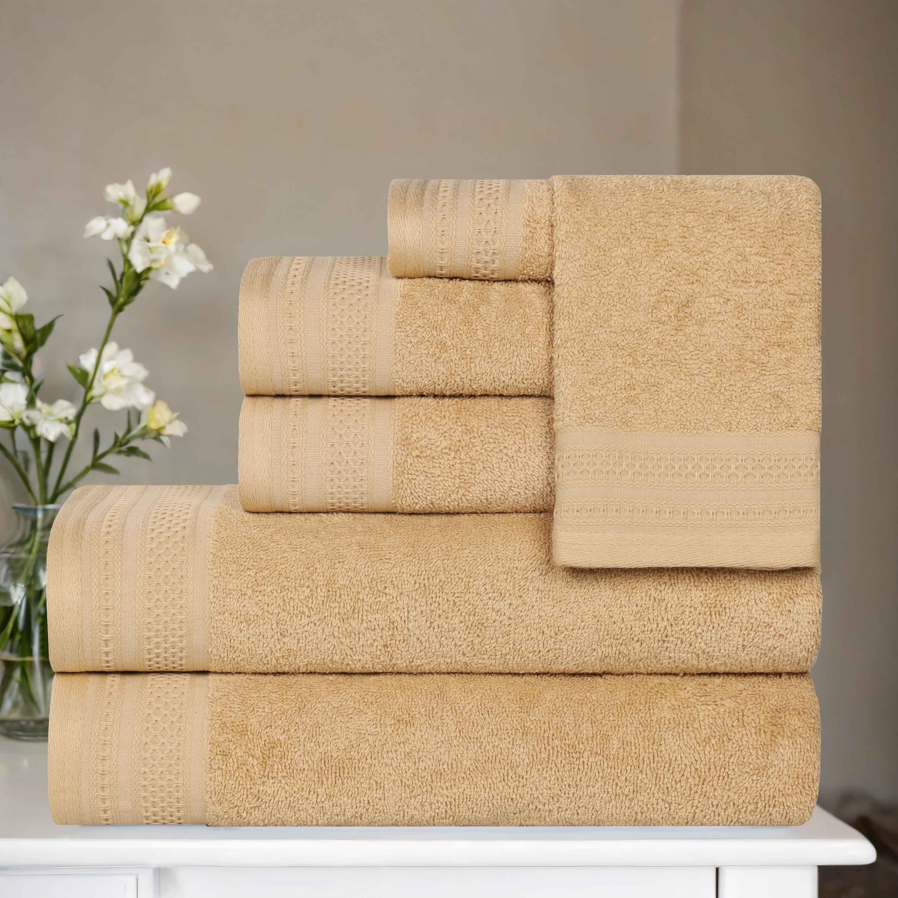 Premium Honeycomb Waffle Weave Cotton 6-Piece Bath Towel Set - Ultra Soft & Absorbent Luxury Towels for Spa, Bathroom & Guest Use