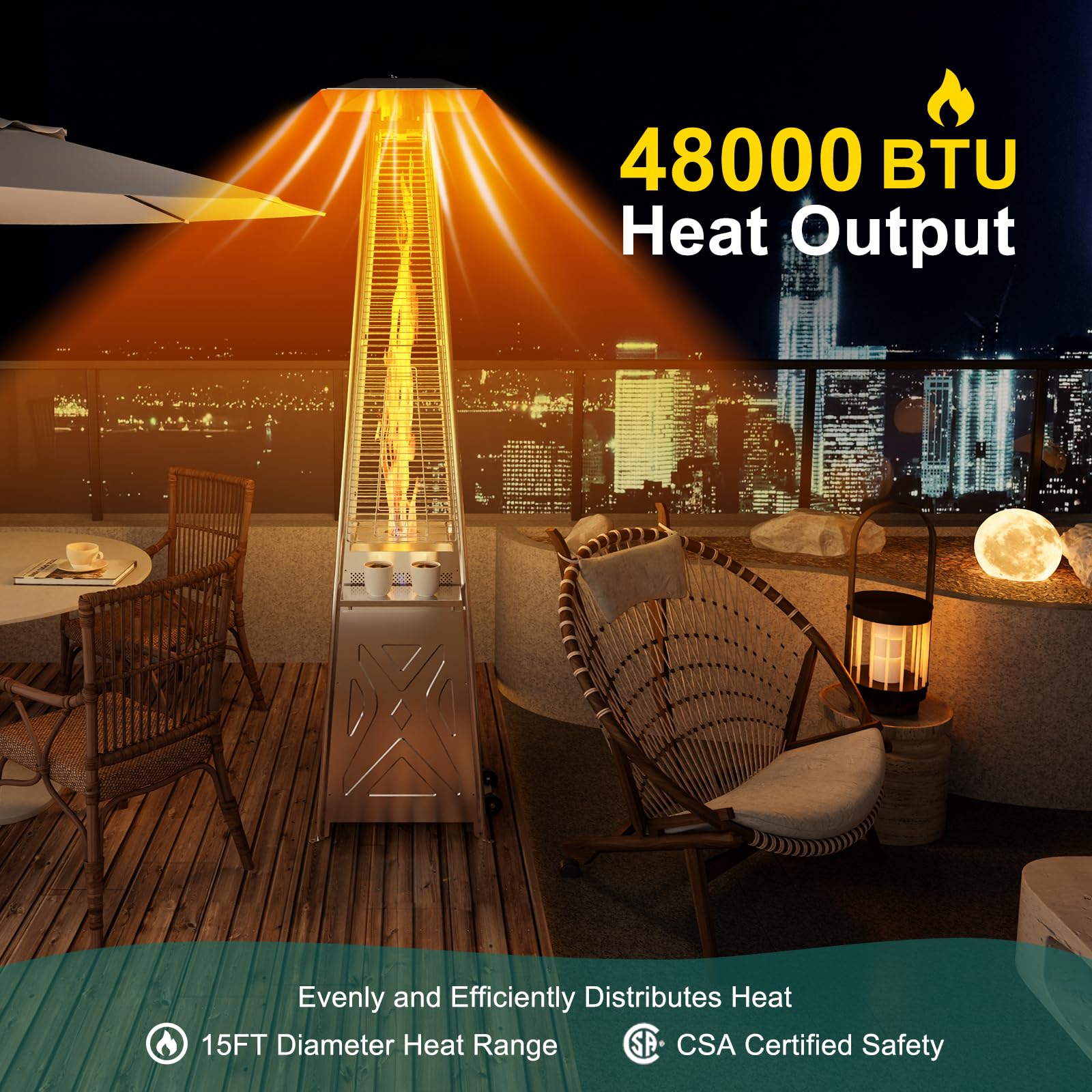48,000 BTU Pyramid Patio Heater with Wheels & Cover - Portable Propane Outdoor Heater for Patio, Backyard, Balcony - Perfect for Outdoor Dining, Garden Parties & Cold Weather Gatherings