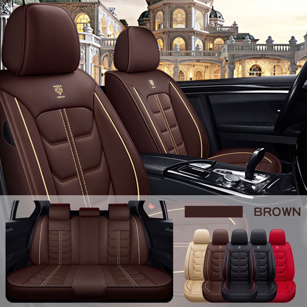 Premium PU Leather Waterproof Car Seat Covers for Kia Spectra 2005-2023 - Full Set Brown Interior Accessories | Perfect for Daily Commuting, Road Trips & Protecting Your Vehicle Seats