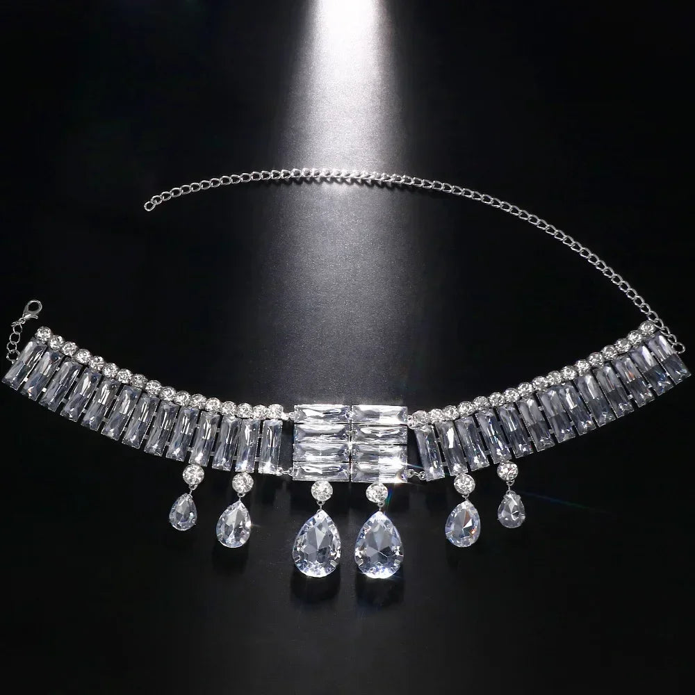 Exaggerated Large Crystal Choker Necklace - Luxury Water Drop Rhinestone Statement Collar for Women | Elegant Evening Wear & Special Occasion Jewelry