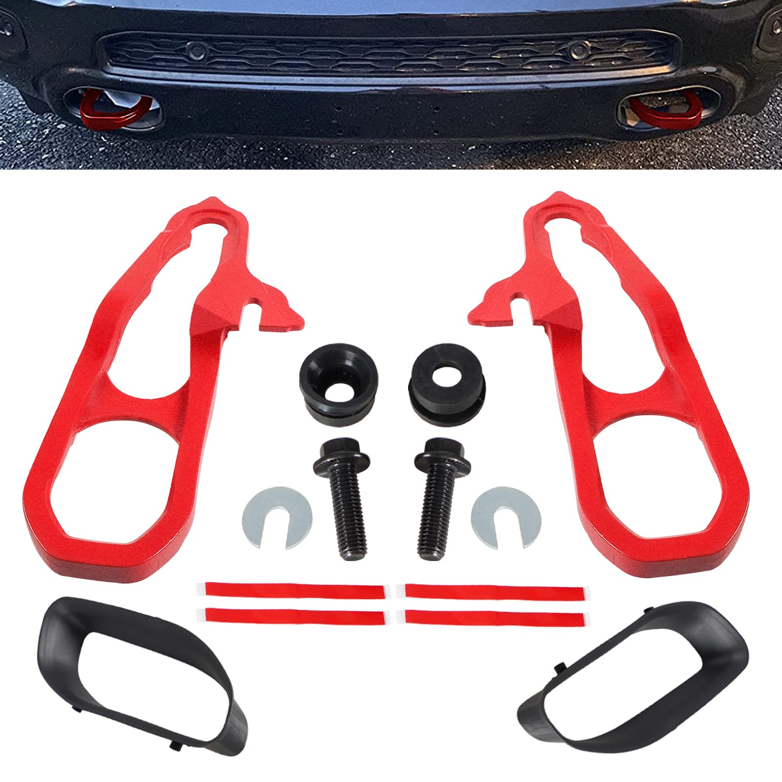 Heavy Duty Front Tow Hooks Pair for 2019-2022 Dodge Ram 1500 3.0L 3.6L 5.7L Engine - Direct Replacement for OEM# 68272945AB & 68272944AB - Off-Road Recovery & Truck Accessories (Red)