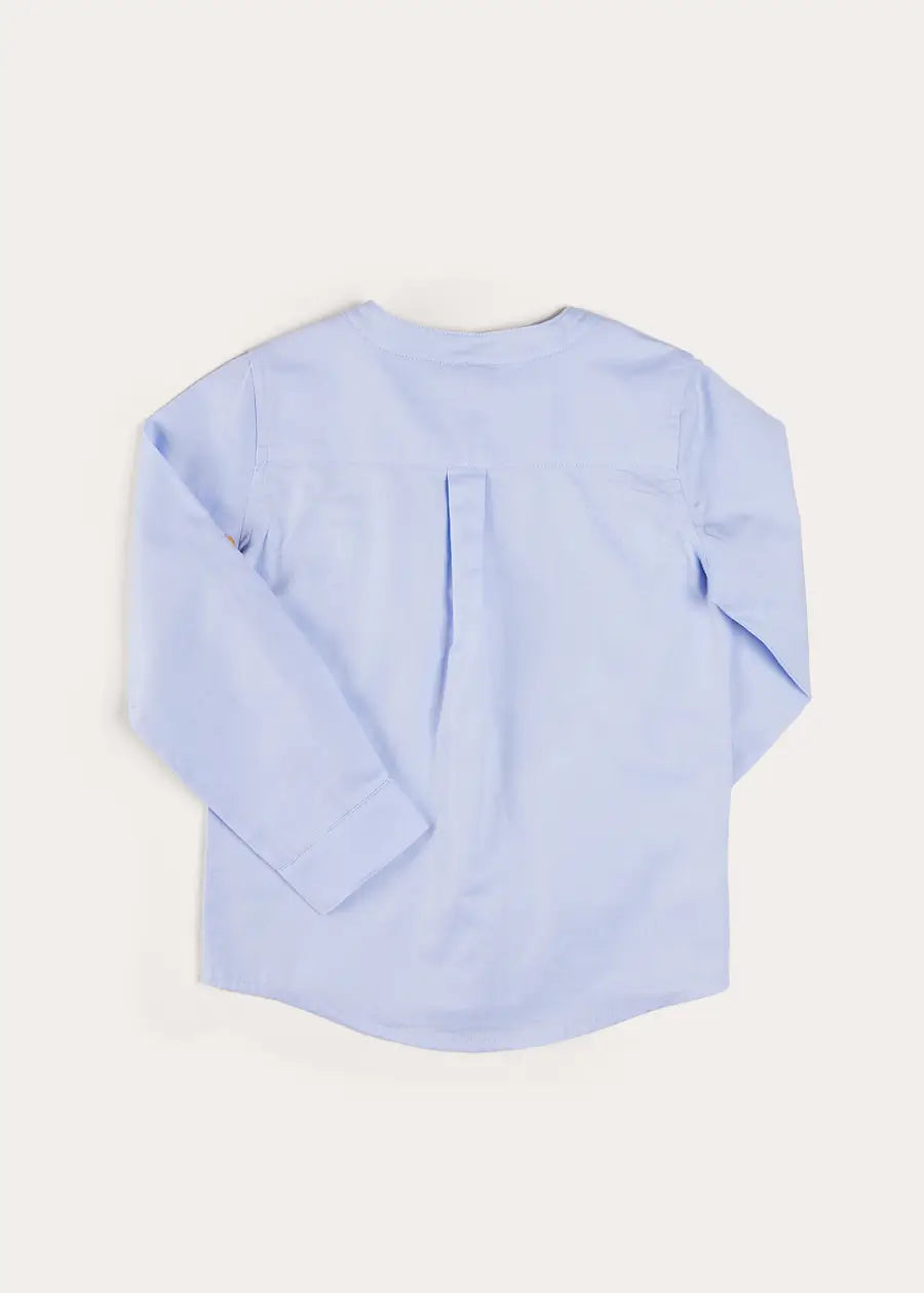 Blue Plain Mao Collar Long Sleeve Shirt for Kids (4-10 Years) - Perfect for School Uniforms, Family Photos & Special Occasions