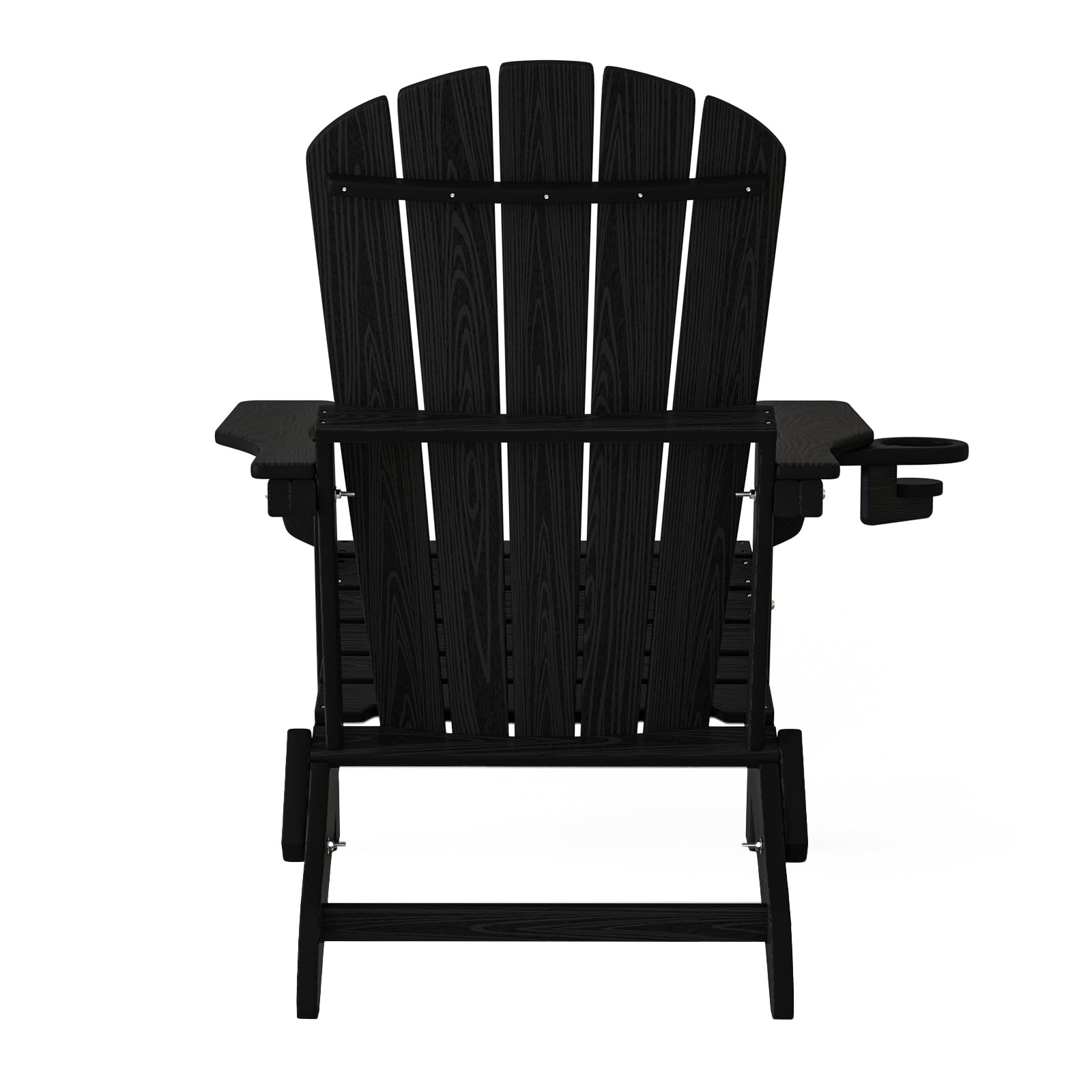 4-Piece Folding Adirondack Chair Set with Cup Holders - Heavy Duty All-Weather HDPE, Wooden Textured Design - Perfect for Poolside, Backyard, Patio, and Lawn Relaxation in Black