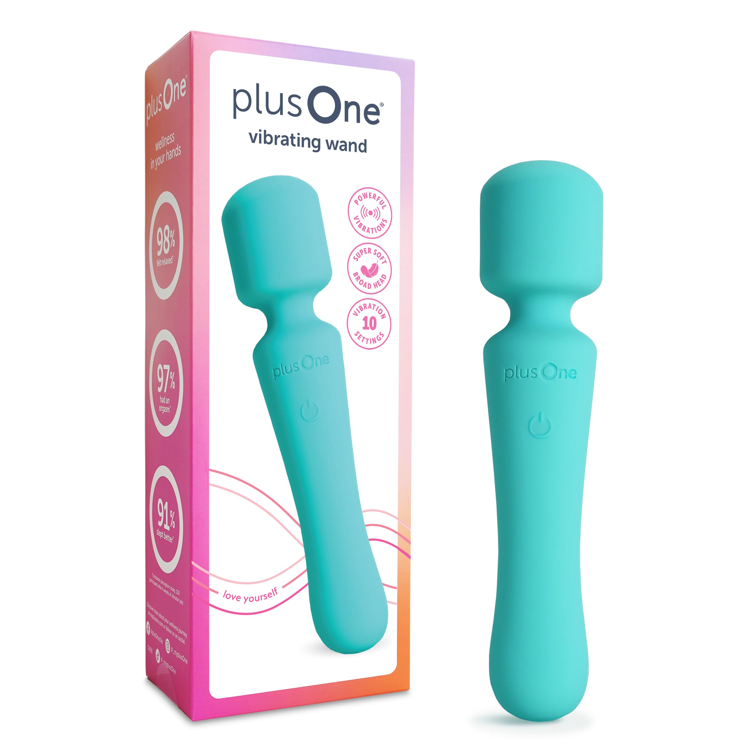plusOne Rechargeable Wand Vibrator - 10 Vibration Settings, Body-Safe Silicone, Waterproof Massager for Couples & Solo Play - Perfect for Muscle Relaxation, Stress Relief & Intimate Moments (Teal)