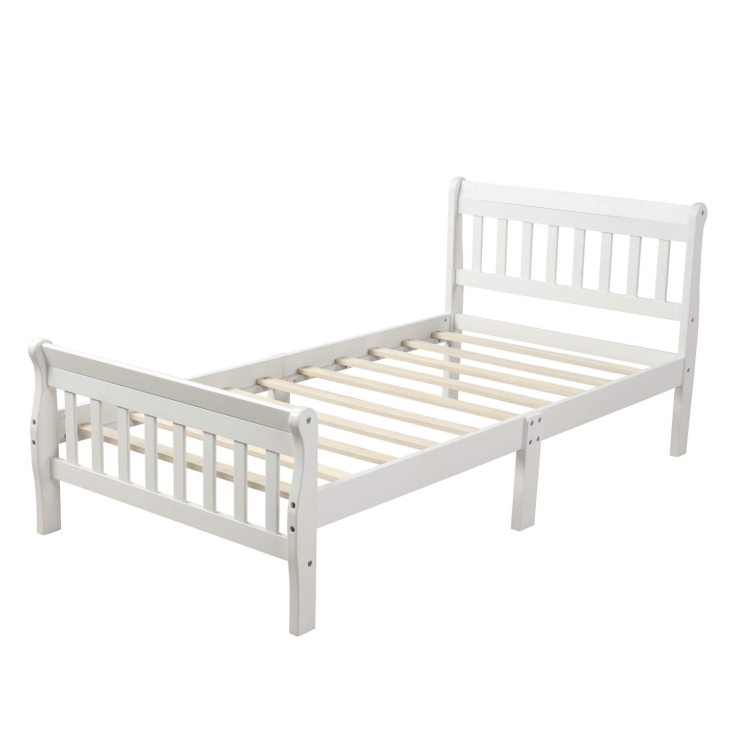 Twin Size Wooden Platform Bed Frame with Headboard & Footboard - Sturdy Wood Slat Support Mattress Foundation for Teens - Perfect for Small Bedrooms, Dorms & Guest Rooms