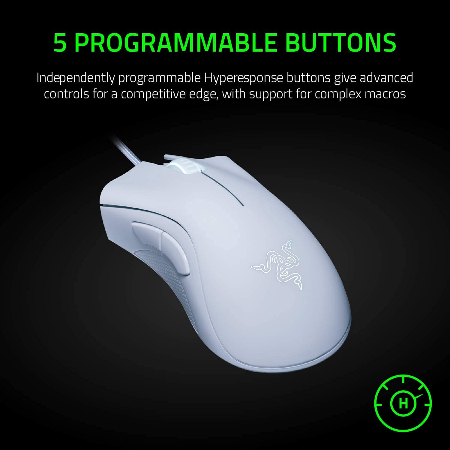 Razer DeathAdder Essential Gaming Mouse - 6400 DPI Optical Sensor, 5 Programmable Buttons, Mechanical Switches, Rubber Side Grips - Mercury White - Perfect for PC Gaming, Esports & Office Work