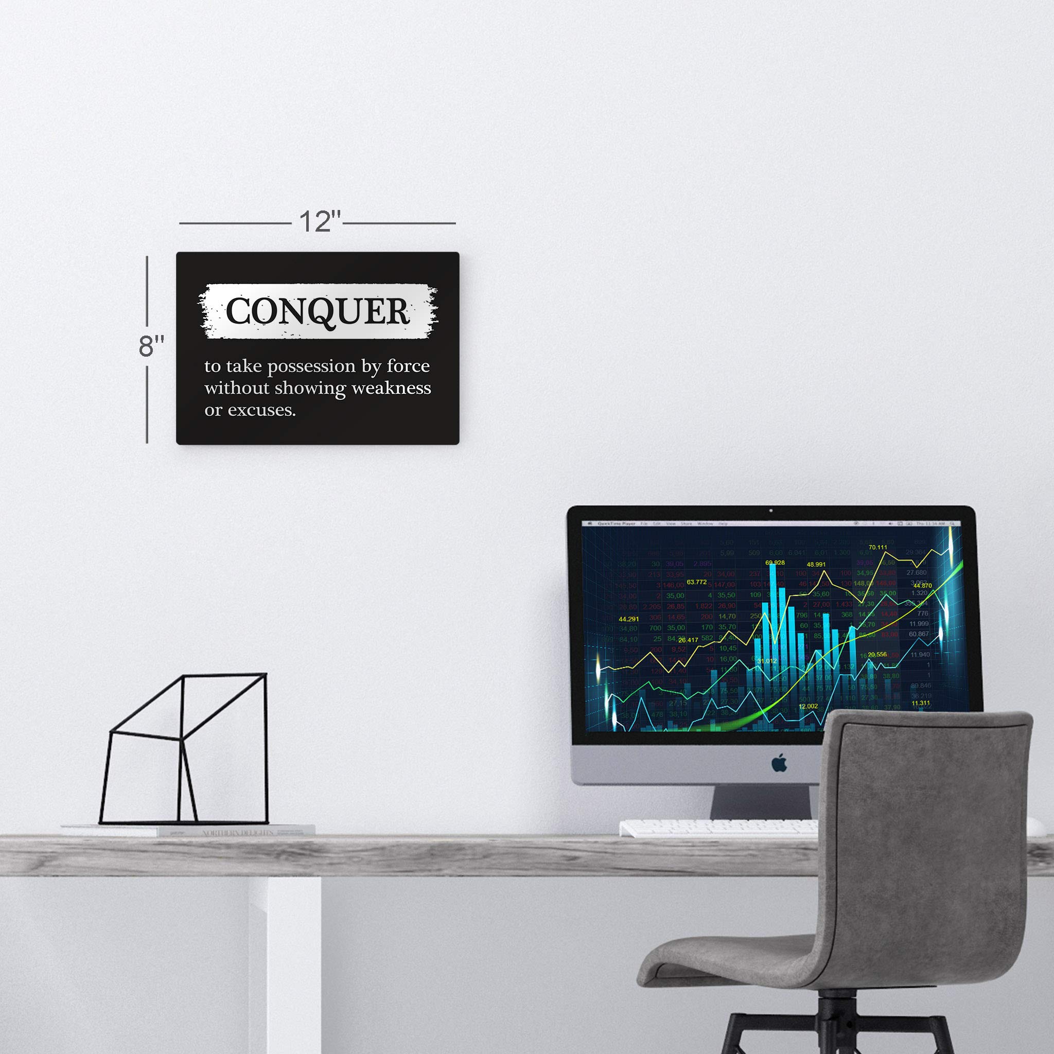 Conquer Definition Black & White Motivational Metal Wall Art - Inspirational Office Decor, Entrepreneur Quote Print, Modern Home & Office Decor - Perfect for Living Room, Bedroom, or Workspace - 20x30 Inches Ready to Hang