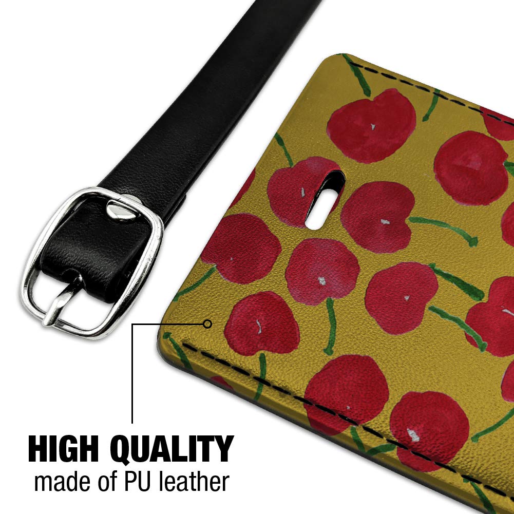 Cheery Cherries Rectangle Leather Luggage Tag - Durable Suitcase ID Card Holder for Travel Bags - Perfect for Carry-On, Checked Luggage & Backpack Identification