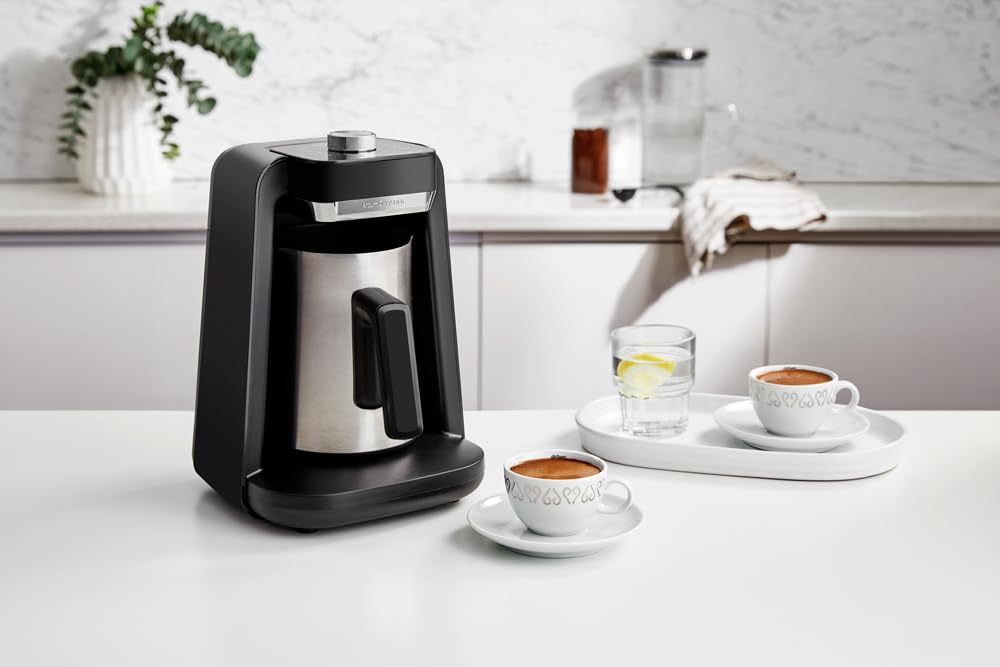 Arzum Okka Rich Spin Pro Turkish Coffee Maker & Milk Frother - 120V Electric Hot Beverage Machine with Stainless Steel Pot (5 Cups Capacity) - Perfect for Home, Office & Cafe Use
