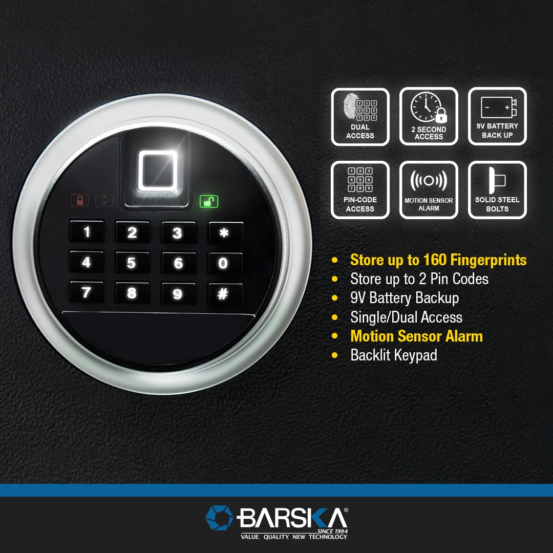 Barska Quick Access Biometric & Keypad Rifle Safe - Digital Fingerprint & Code Lock Gun Safe for Home Security - 10 Gun Capacity - Perfect for Bedroom, Closet, or Office Firearm Storage
