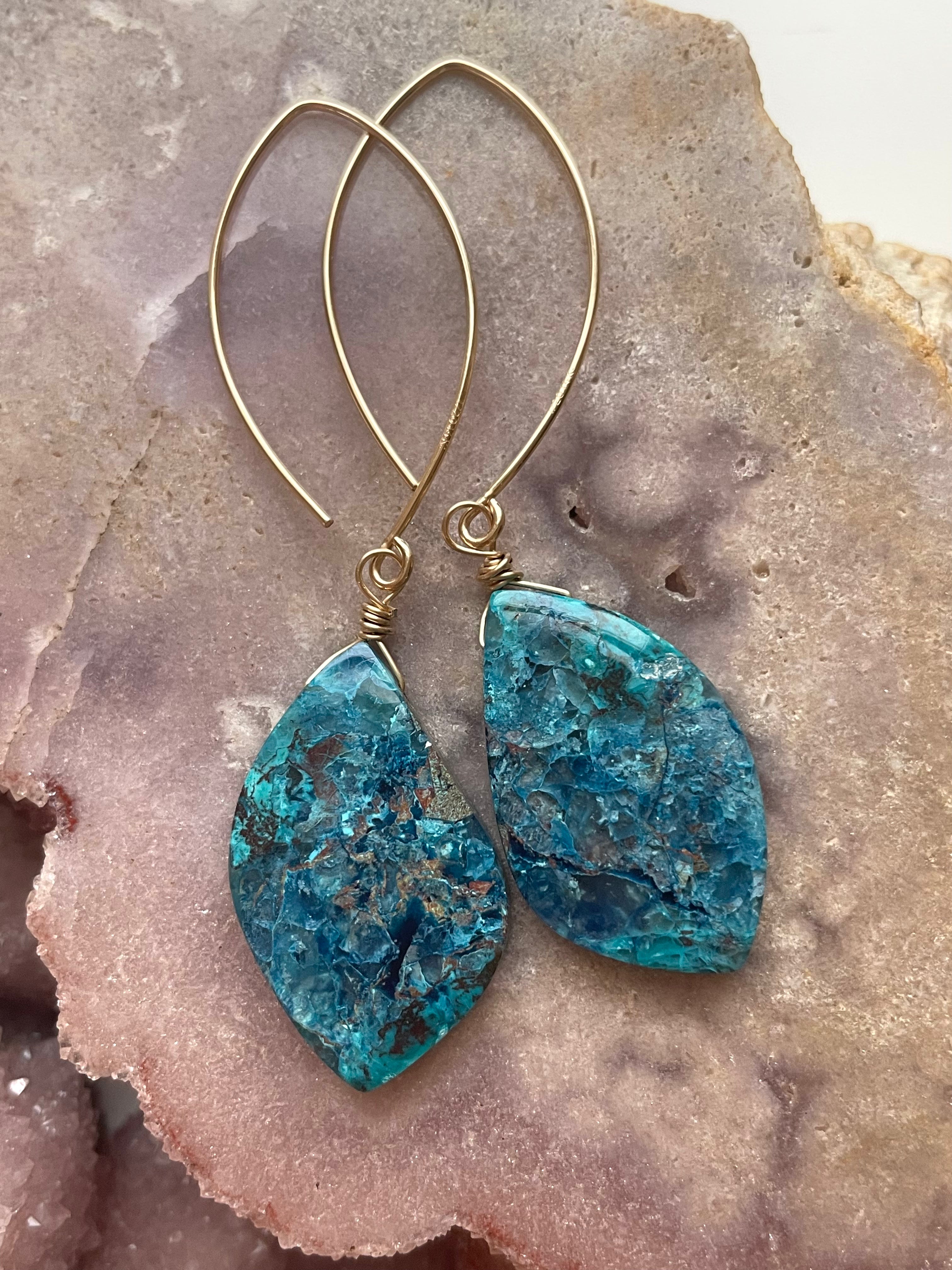 Shattuckite Gold Filled Statement Earrings for Women - Elegant Bohemian Jewelry for Parties, Weddings & Everyday Wear
