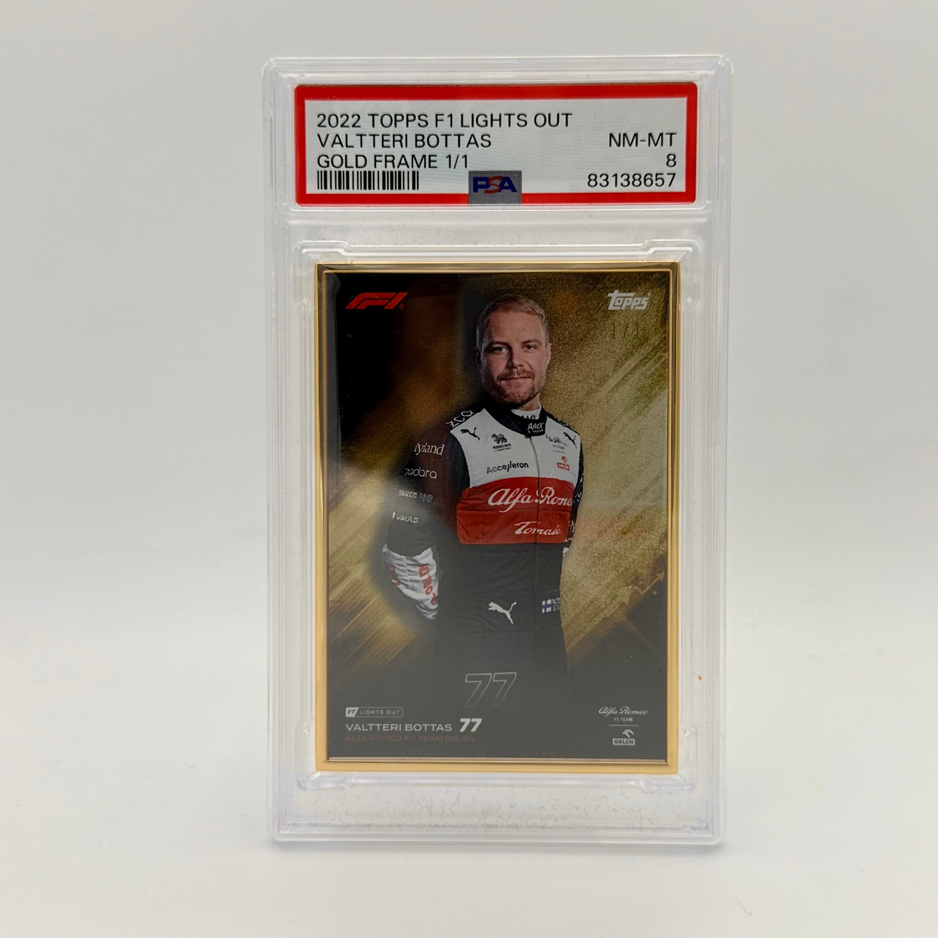 2022 Valtteri Bottas F1 Driver Gold Frame Collectible Card PSA 8 - Perfect for Motorsport Memorabilia Displays & Racing Fan Collections