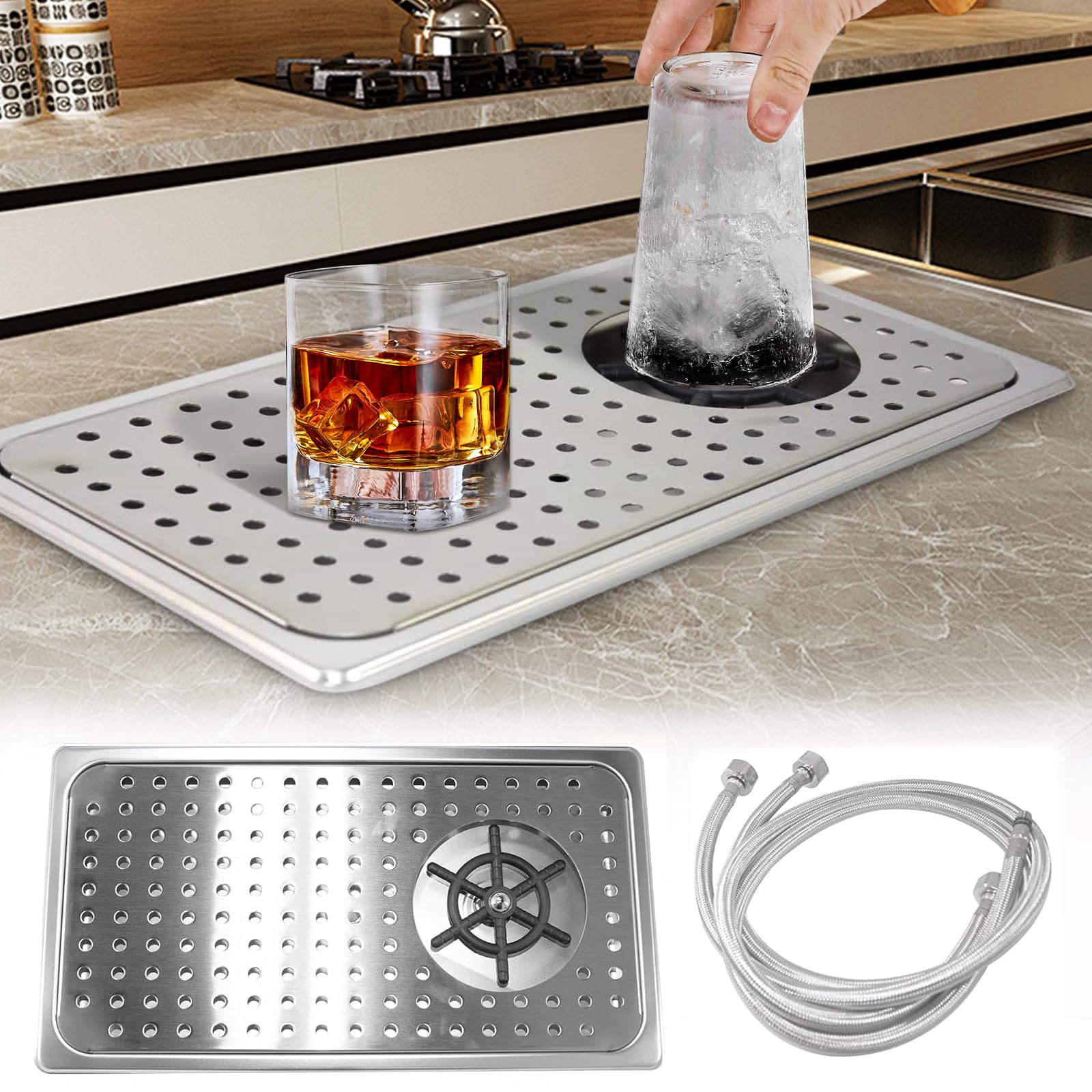 AIWFL Automatic Glass Rinser - High Pressure Stainless Steel Cup Washer for Home, Bar & Commercial Use | Perfect for Kitchen, Coffee Shop & Dishwashing Stations