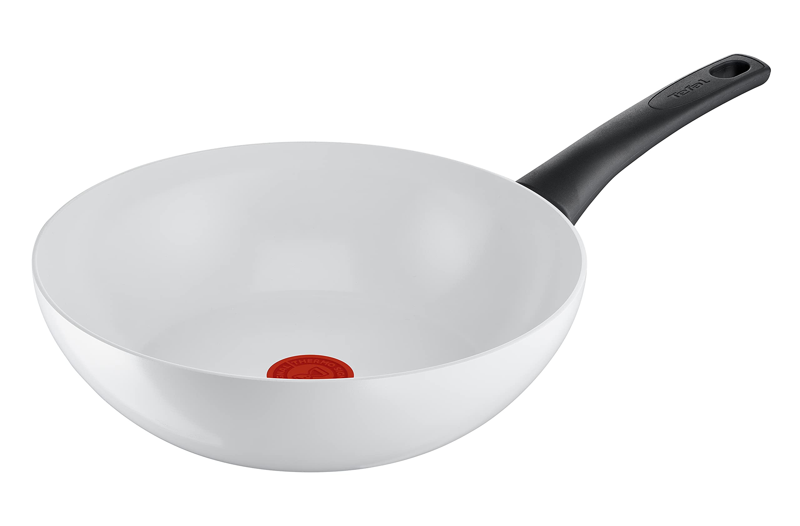 Tefal C41719 28cm Ceramic Non-Stick Wok Pan with Secure Ceramic Seal & Heat Signal Indicator | Induction Compatible, Easy to Clean | Perfect for Stir-Frying, Sautéing & Asian Cooking | White
