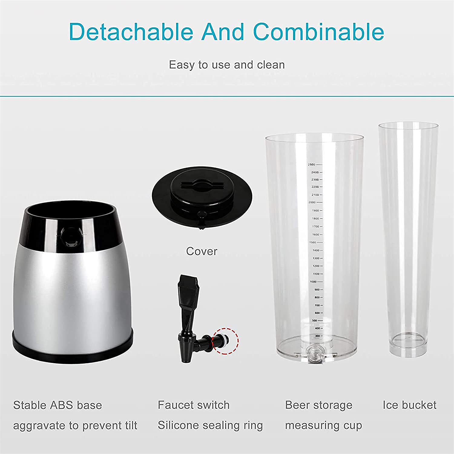 2.5L LED Color Changing Beer Tower Dispenser with Ice Tube - Stainless Steel Drink Dispenser for Parties, Game Day, Bars & Outdoor Events