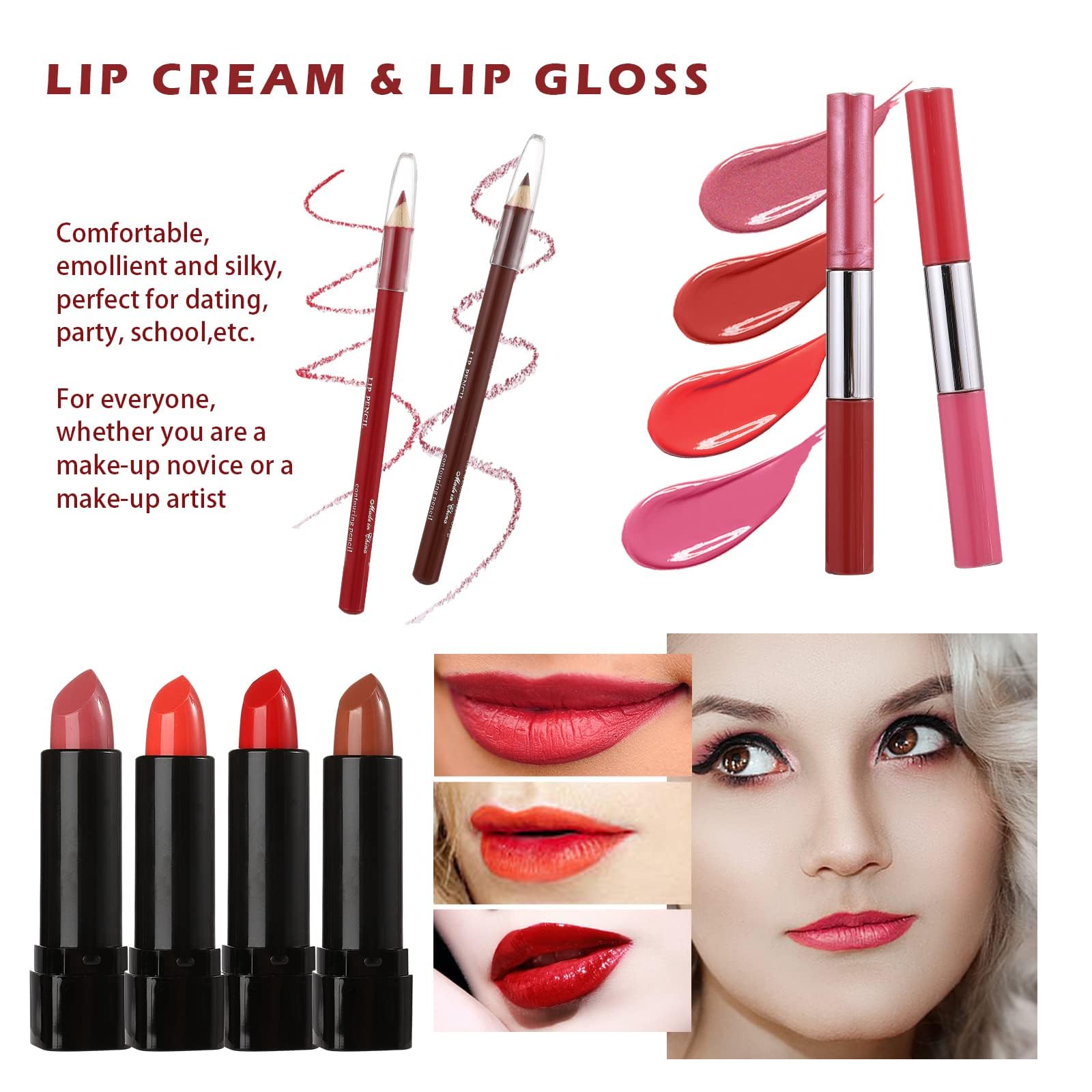 106 Pcs Professional All-in-One Makeup Kit for Women & Teens - Complete Cosmetic Set with Eyeshadow Palette, Lipstick, Concealer, Foundation, Lip Gloss & Brushes (Red) - Perfect for Daily Use, Parties & Special Occasions
