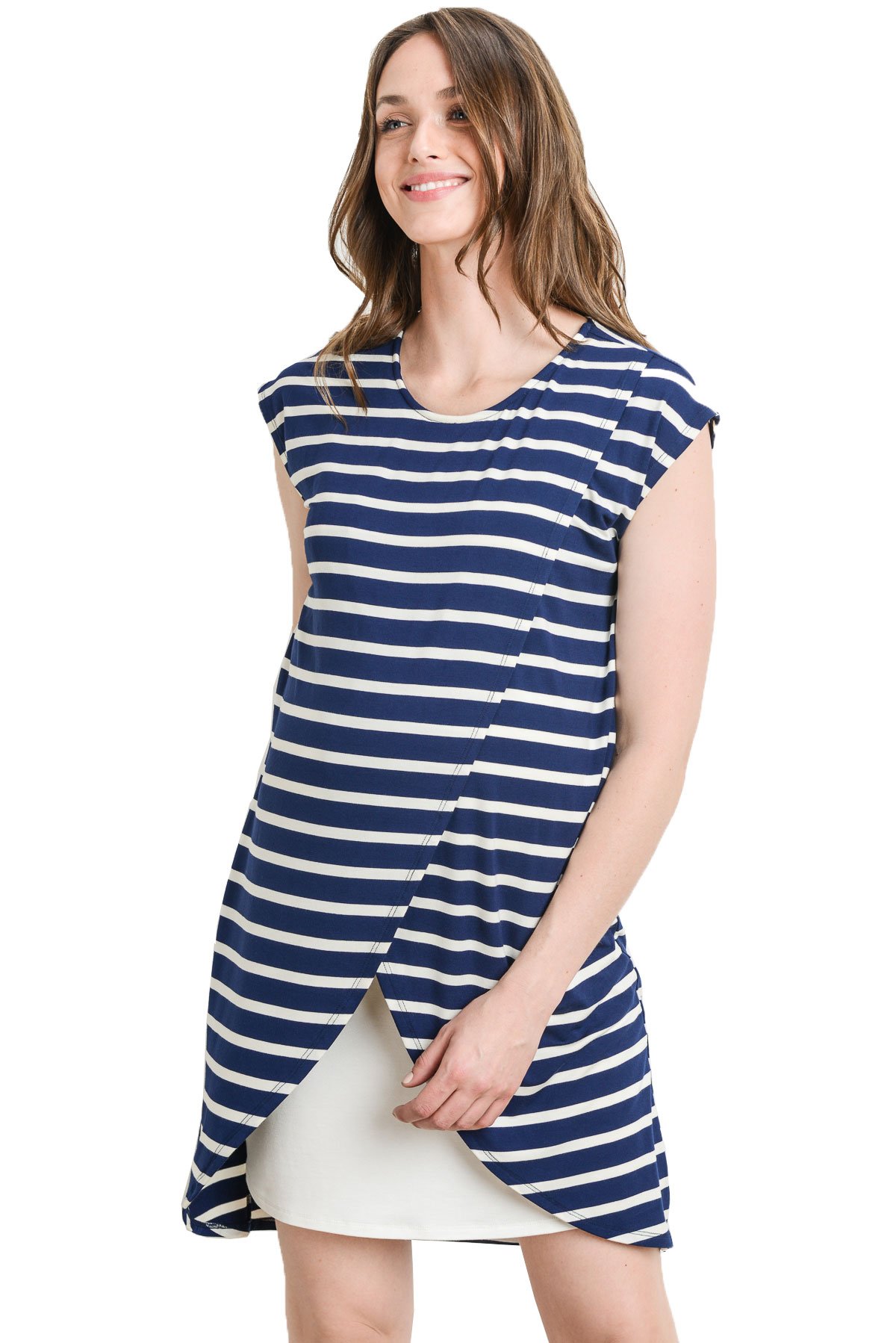 HELLO MIZ Color Block Asymmetrical Nursing Dress for Breastfeeding Moms - Comfortable Maternity Dress for Nursing, Work & Special Occasions