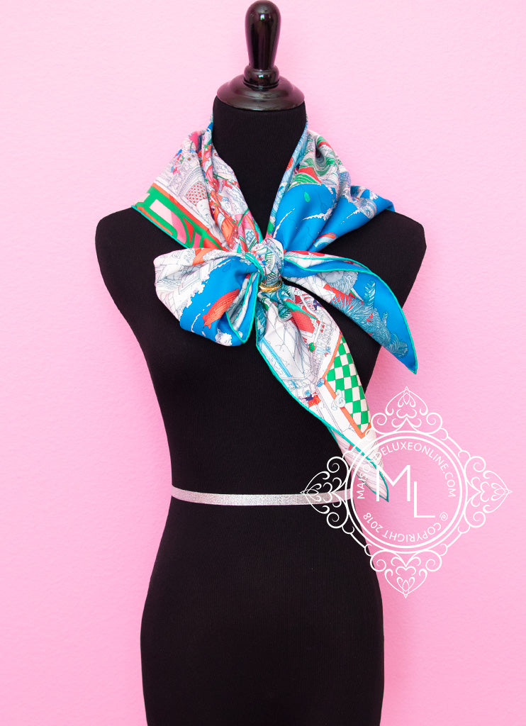 Hermes Blue Twill Silk Scarf 90cm - Le Grand Prix du Faubourg Luxury Fashion Accessory for Women, Perfect for Gifts, Parties and Elegant Outfits