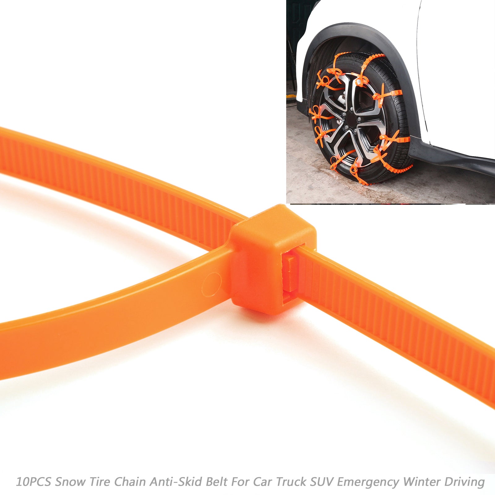 10/20/40PCS Heavy Duty Snow Tire Chains - Anti-Skid Traction Belts for Cars, Trucks & SUVs | Winter Emergency Driving Safety Gear (Orange) - Perfect for Icy Roads, Mountain Trips & Snowy Commutes