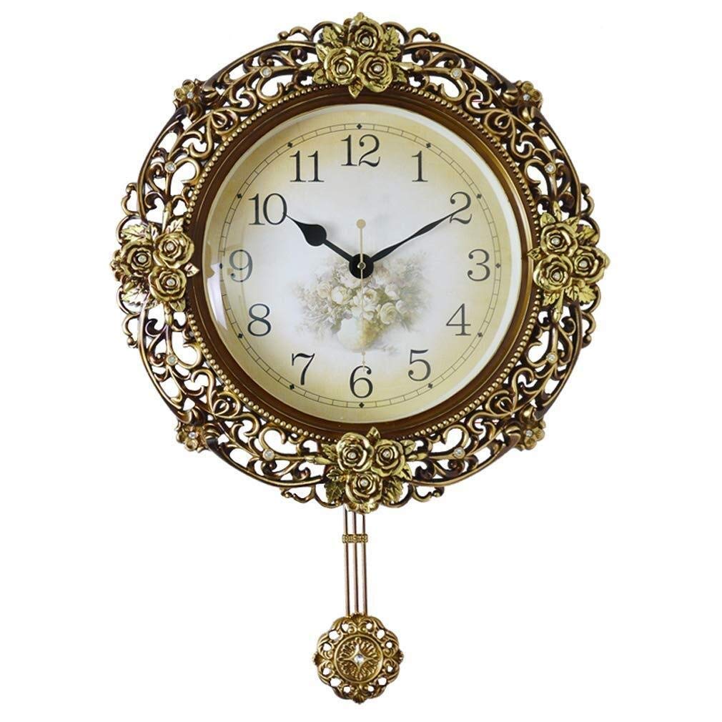 Elegant European Large Ornate Wall Clock with Silent Quartz Movement - Pendulum & Roman Numerals for Dining Room, Living Room, Home & Garden Decor | Perfect for Vintage Home Décor & Office Spaces (Style 1)