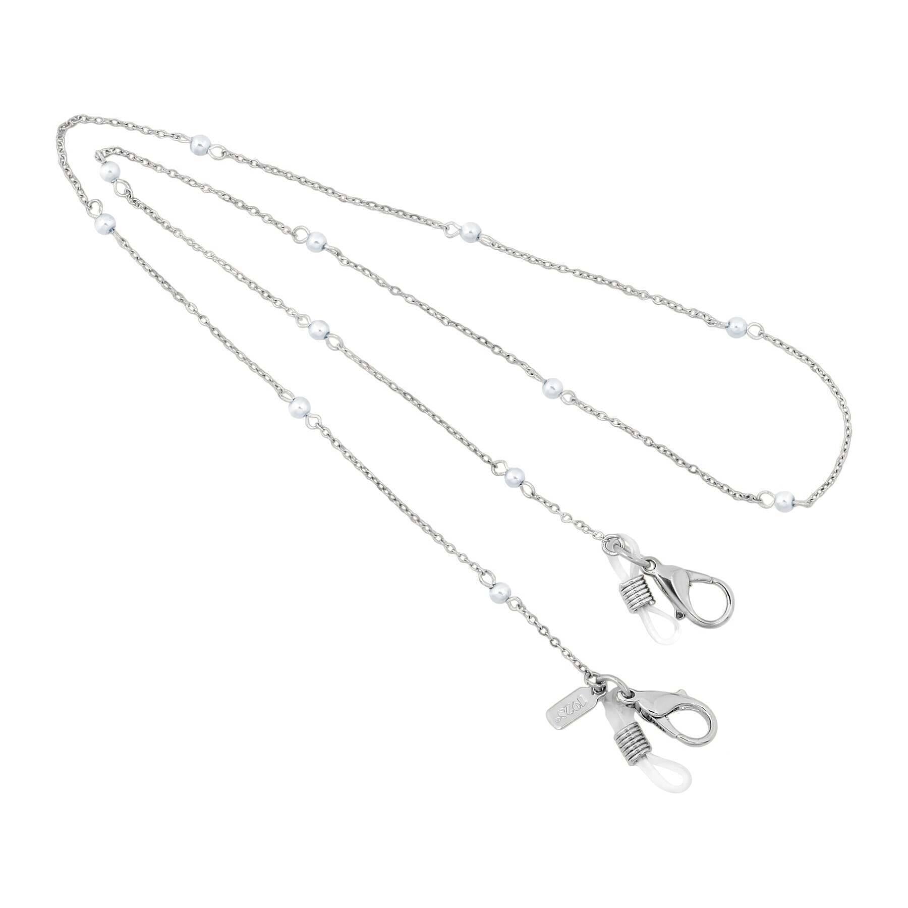 1928 Jewelry 2-in-1 Grey Faux Pearl Face Mask Chain & Eyeglass Holder - 24 Inch Adjustable Lanyard for Women, Fashion Accessory for Work, Travel and Daily Wear