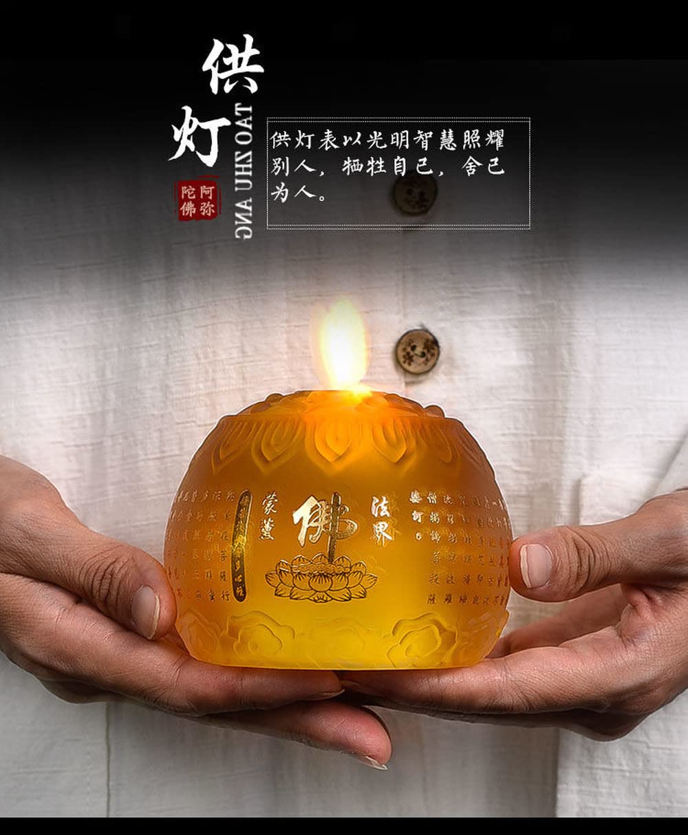1 Pair 9.2cm Electric LED Buddha Lotus Lamp - Temple Candle Light for Meditation, Altar Decor & Buddhist Home Supplies