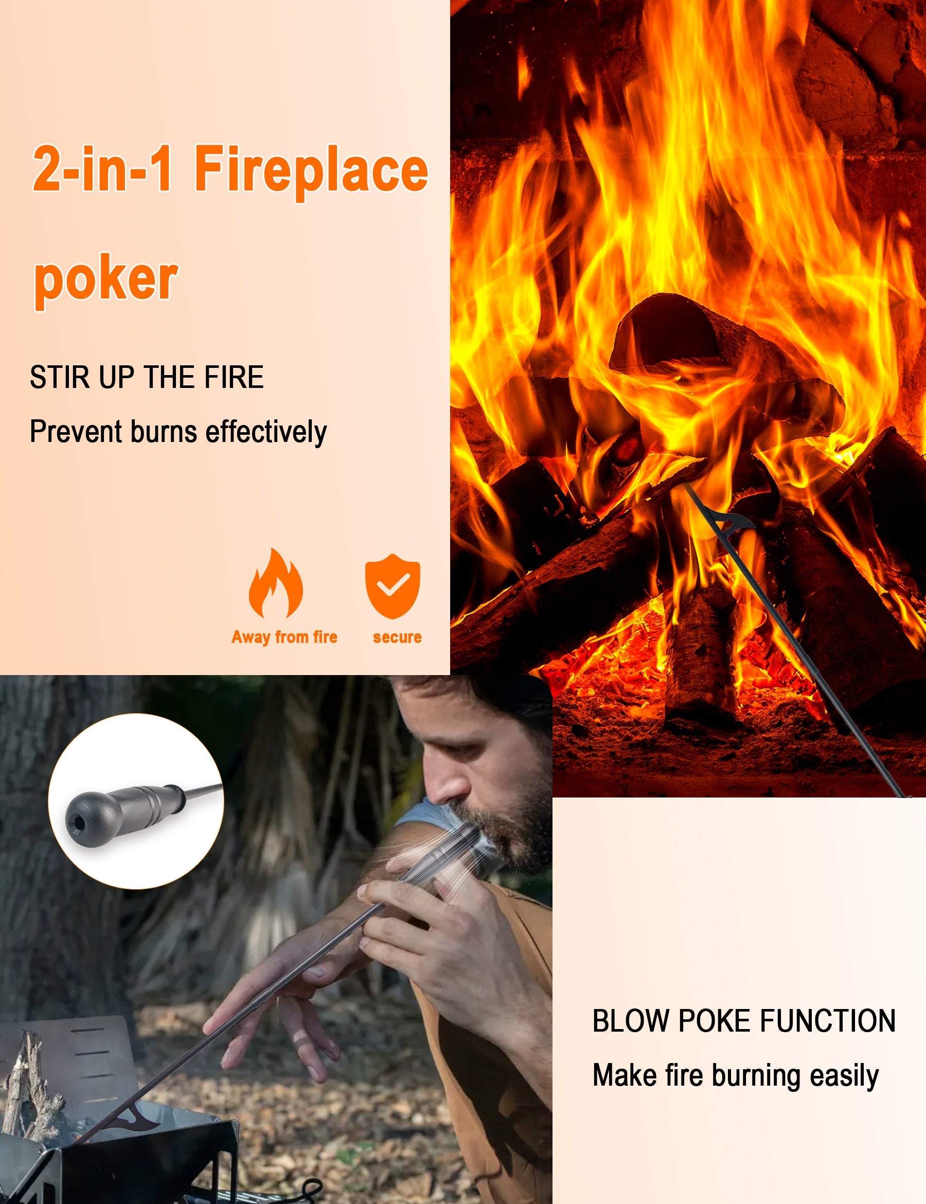 Premium 5-Piece Modern Fireplace Tool Set with 2-in-1 Poker - Heavy Duty Steel Construction for Indoor & Outdoor Use - Perfect for Fire Pits, Wood Stoves, and Hearth Maintenance