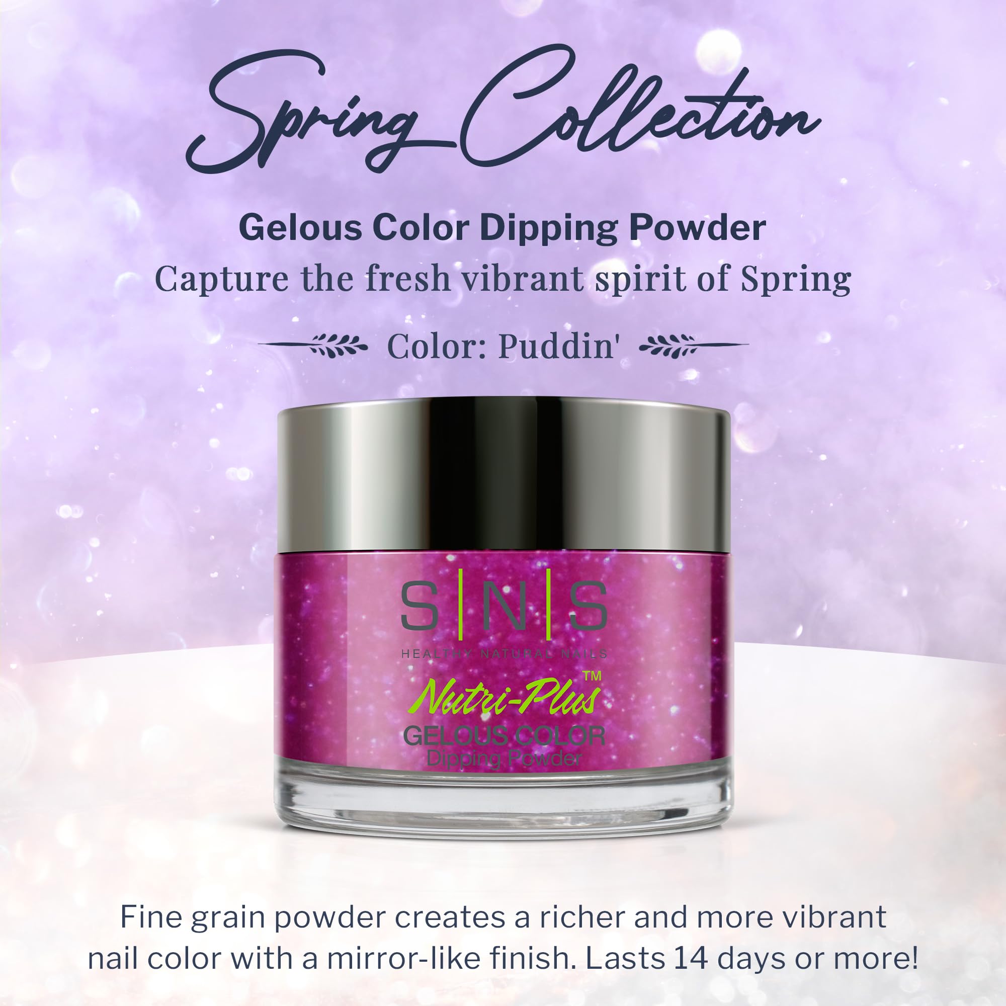SNS Nail Dip Powder - Gelous Dipping Powder in Puddin' (Purple/Magenta Shimmer) - Long-Lasting 14-Day Nail Color - Low Odor, No UV Lamp Needed - 1 oz - Perfect for Salon, Home Manicures & Special Occasions