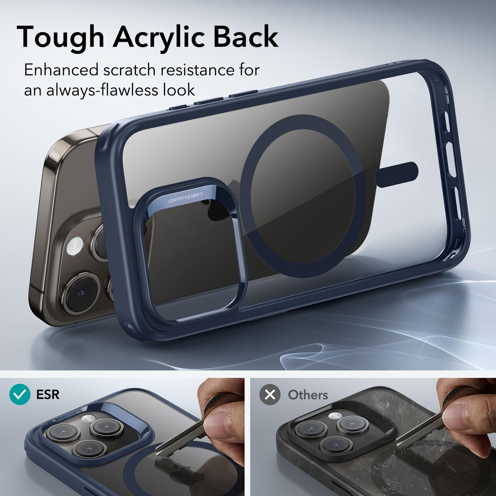 ESR for iPhone 15 Pro Case with MagSafe - Military-Grade Protection, Anti-Yellowing & Scratch-Resistant Back Cover - Magnetic Phone Case for iPhone 15 Pro (Classic Series, Clear Dark Blue) - Perfect for Work, Travel & Outdoor Activities