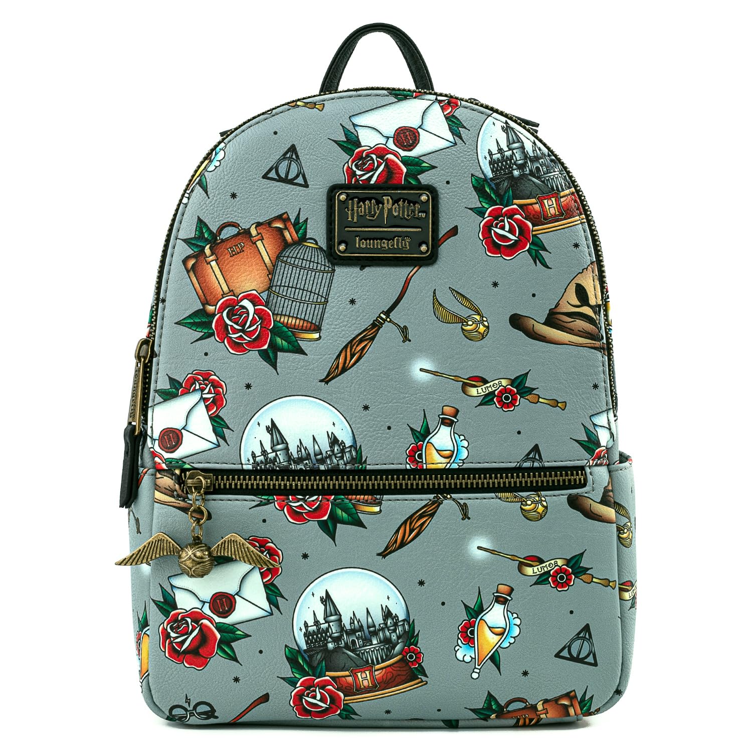 Loungefly Harry Potter Tattoo Print Women's Double Strap Shoulder Bag Purse - Stylish Wizarding World Accessory for Cosplay, Comic Con & Everyday Use