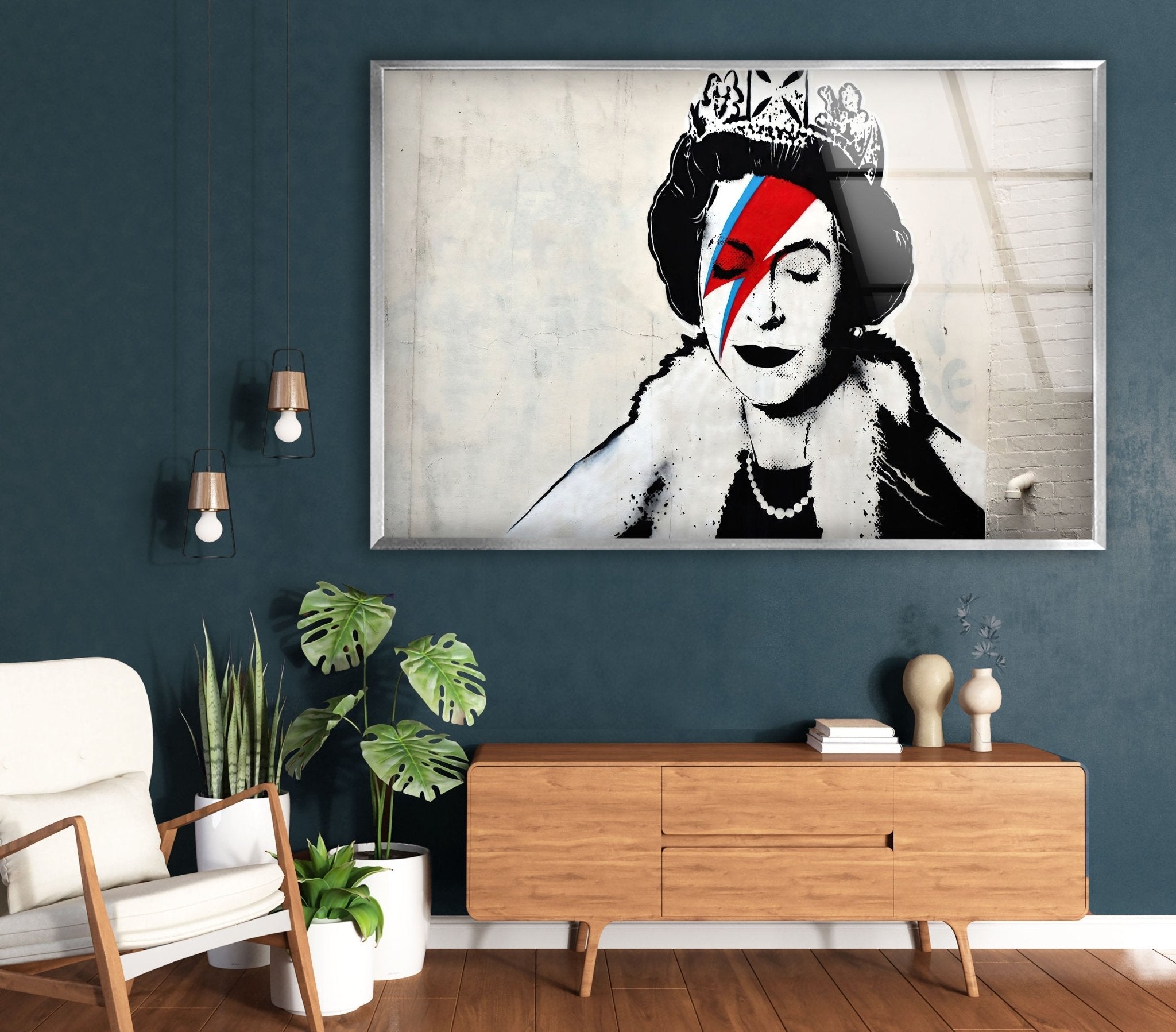 Banksy Queen Elizabeth Glass Wall Art - Modern Home Decor for Living Room, Office & Gifts | Unique Street Art-Inspired Glass Print