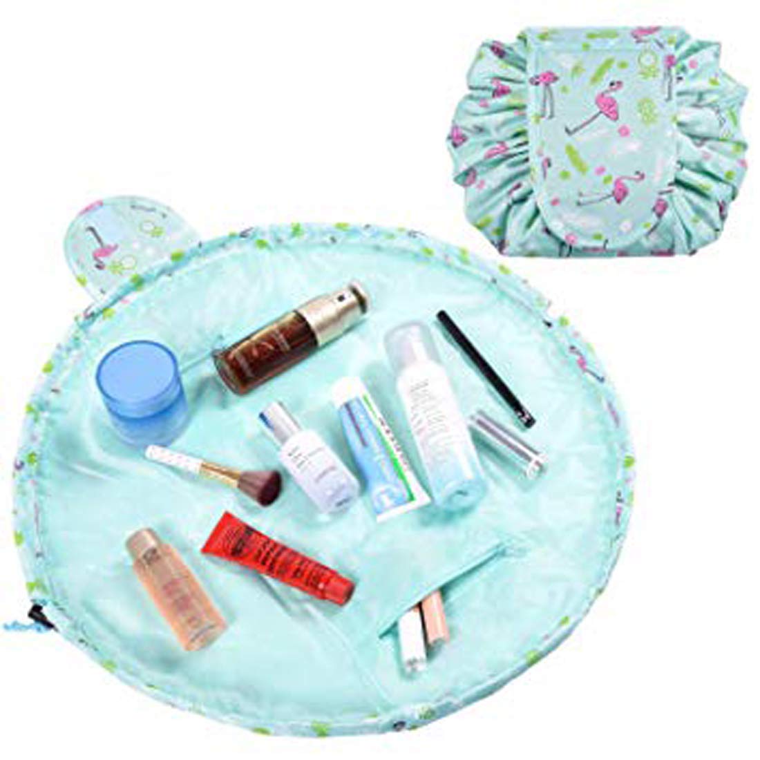 Favira Stylish Makeup Pouch for Women - Travel Cosmetic Bag & Toiletry Organizer (Green Flamingo Print) - Perfect for Vacation, Gym, and Daily Essentials Storage