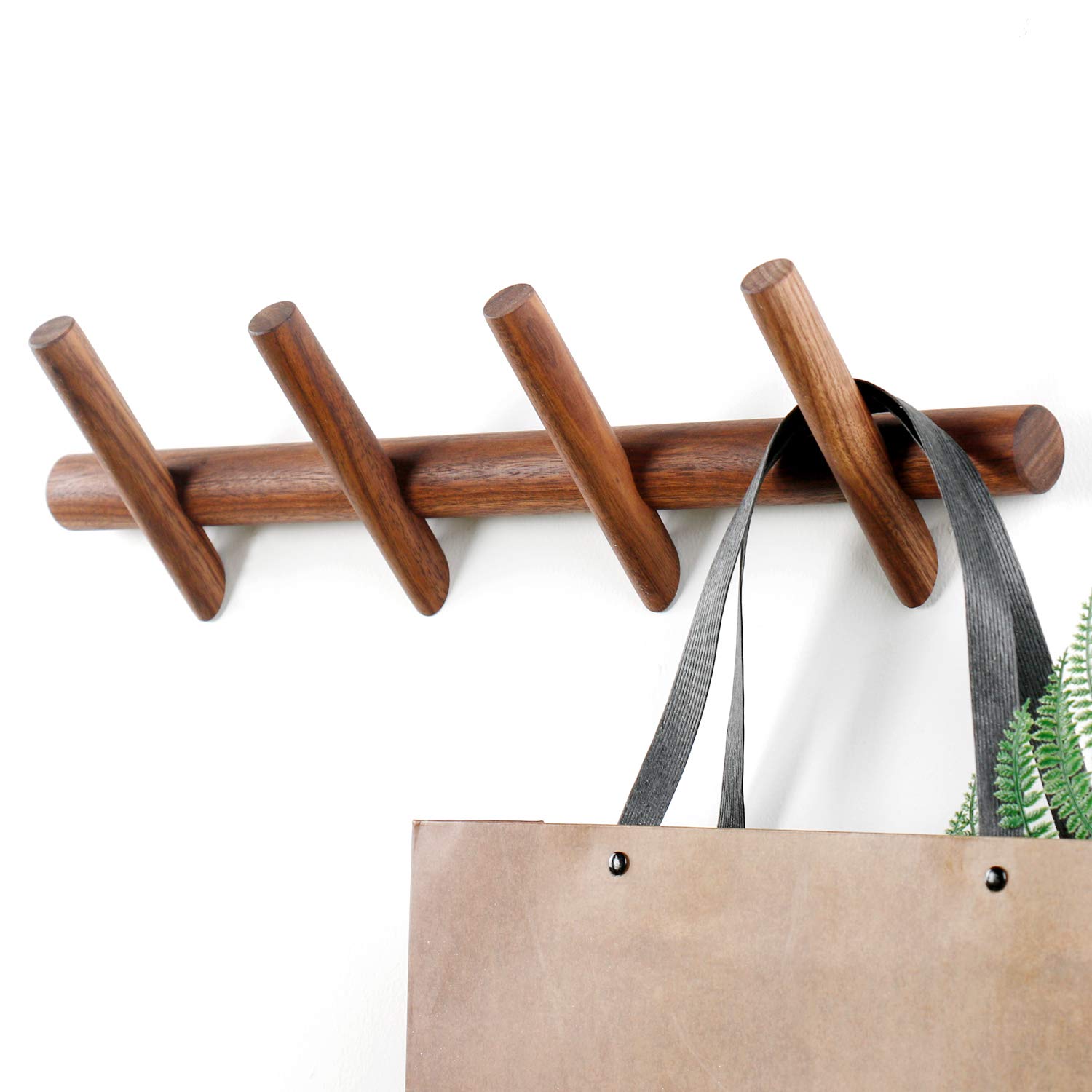 Stylish Wooden Coat Hooks Wall Mounted - 4-Peg Hat Rack for Entryway, Bedroom & Bathroom - Durable Black Walnut Wall Hanger for Jackets, Hats & Bags | Perfect for Home Organization & Space Saving