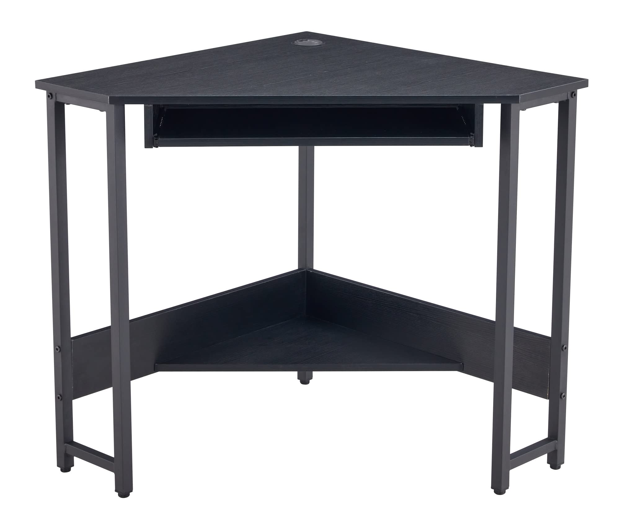 Stylish and Durable Triangular Computer Desk with Keyboard Tray & Storage Shelf - Compact Home Office Desk for Small Spaces (Black, 28.34