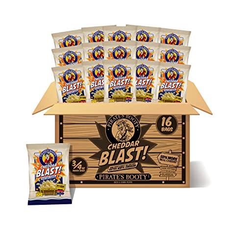 Pirate's Booty Cheddar Blast Cheese Puffs - Gluten Free, Healthy Kids Snacks - 0.75oz Individual Bags (16 Pack) - Perfect for Halloween, School Lunches & After-School Treats